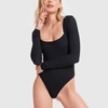 ATM ANTHONY THOMAS MELILLO MICROMODAL RIB LONG-SLEEVE BODYSUIT IN BLACK,601560286202