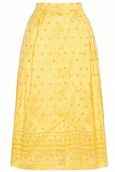 19.04 Needlework Silk Midi Skirt In Yellow