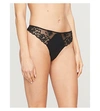 Simone Perele Saga Mesh And Stretch-lace Thong In Black/black