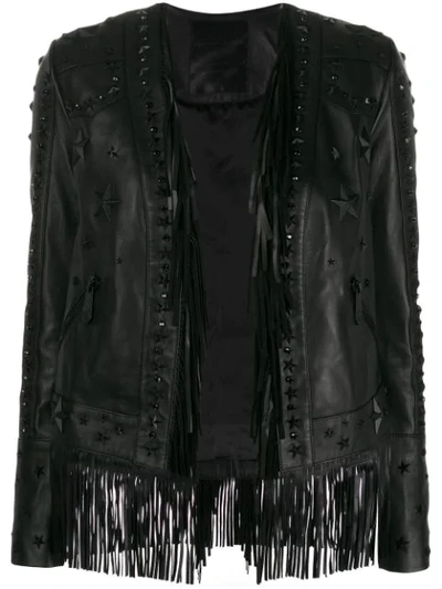 Philipp Plein Fringe Leather Jacket In Black