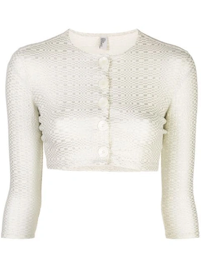 Lisa Marie Fernandez Cropped Metallic Seersucker Cardigan In White