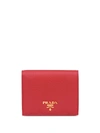 Prada Logo Plaque Snap Wallet In 红色