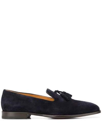 Scarosso Classic Tassel Loafers In Dark Blue Suede