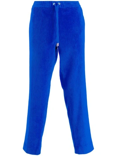 Moncler Cropped Corduroy Track Trousers In Blue