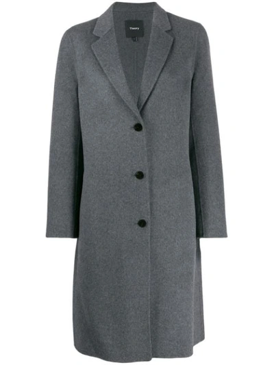 Theory Single Breasted Coat In Grey