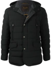 Moorer Quilted Hooded Jacket With Elasticated Cuffs In Black