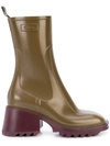 Chloé Betty Two-tone Rain Boots In 3d9 Santal Green