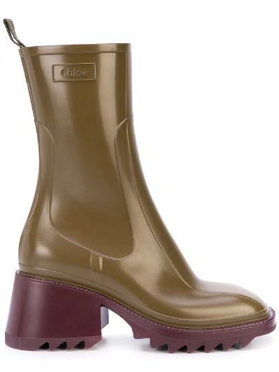 Chloé Betty Two-tone Rain Boots In 3d9 Santal Green