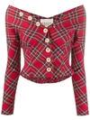 A.W.A.K.E. BUTTONED TARTAN BLOUSE