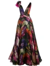 Marchesa Appliquéd Tulle-trimmed Floral-print Silk-organza Gown In Violet