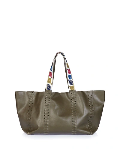 Zeus And Dione Ithaka Whipstitched Leather Tote Bag, Khaki