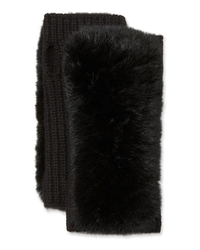 Yves Salomon Rex Rabbit-fur Trim Cashmere Fingerless Gloves In Noir