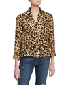 Alice And Olivia Eloise Leopard Print Silk Blouse