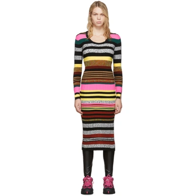 Kenzo Striped Ribbed-knit Midi Dress In Multicolour