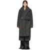 HELMUT LANG HELMUT LANG GREY FAUX-FUR SHAGGY BELTED COAT