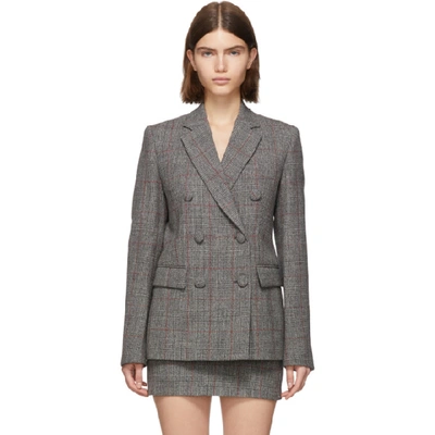 Helmut Lang Grey Wool Prince Of Wales Double-breasted Blazer In Charcoal