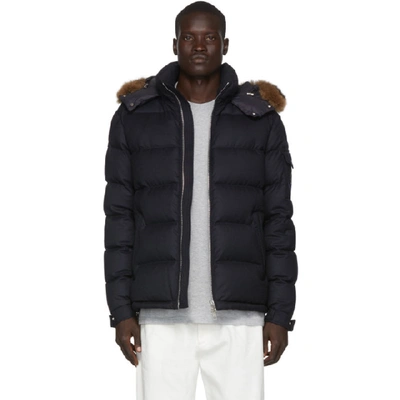 Moncler Allemand Coyote Fur-trimmed Down Jacket In Navy
