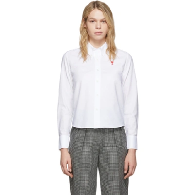Ami Alexandre Mattiussi Logo Patch Button Down Cotton Oxford Shirt In White