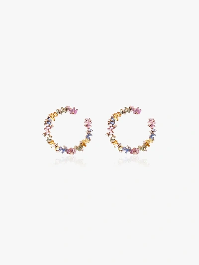 SUZANNE KALAN 18K ROSE GOLD RAINBOW FIREWORK SAPPHIRE DIAMOND HOOP EARRINGS,BAE619RG14343208