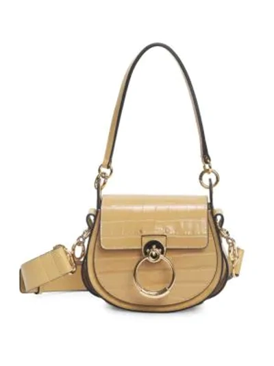 Chloé Tess Croc-embossed Leather Saddle Bag In Honey Gold