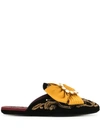 DOLCE & GABBANA EMBROIDERED BOW-DETAIL SLIPPERS