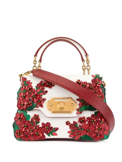 Dolce & Gabbana Portofino Welcome Embellished Smooth And Lizard-effect Leather Tote In Red