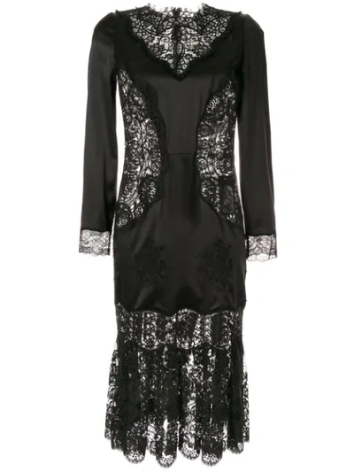 Dolce & Gabbana Lace-paneled Silk-blend Satin Midi Dress In Black