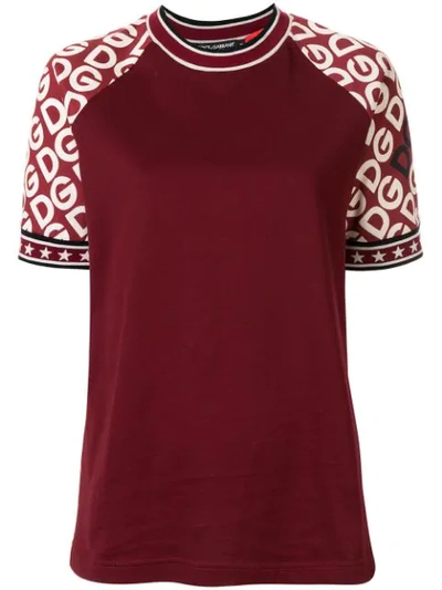 Dolce & Gabbana Short-sleeved Jersey T-shirt With Dg Logo Print In Red