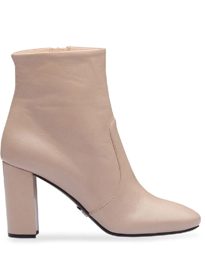 Prada Madras Leather Booties In Pink