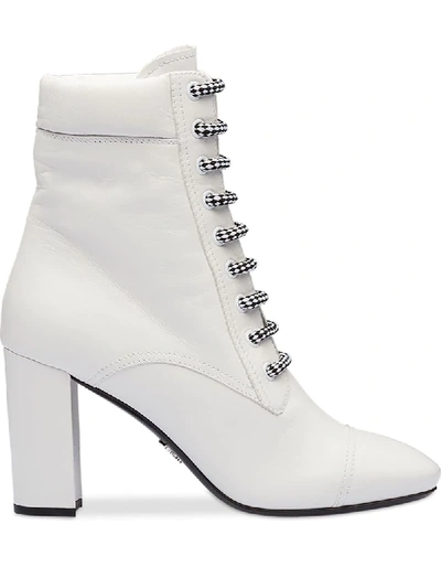 Prada Lace-up Heeled Boots In White
