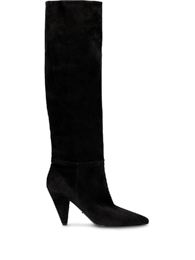 Prada Tapered Heel Boots In Black