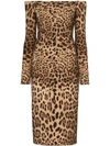 Dolce & Gabbana Animal Print Fitted Silhouette Midi Dress In Brown