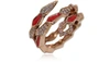 BERNARD DELETTREZ DESIGNER RINGS PINK GOLD SPIRAL SNAKE RING W/ PAVÉ DIAMONDS & SALMON PINK ENAMEL