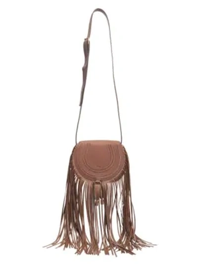 Chloé Small Marcie Fringe Leather Saddle Bag In Tan