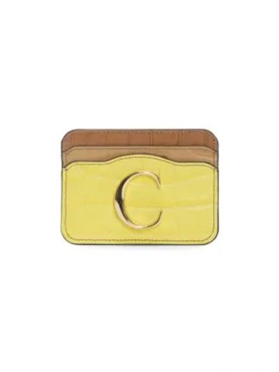 Chloé C Croc-embossed Leather Card Holder In Yellow