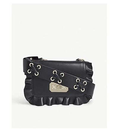 Red Valentino Rock Ruffle Leather Shoulder Bag In Nero