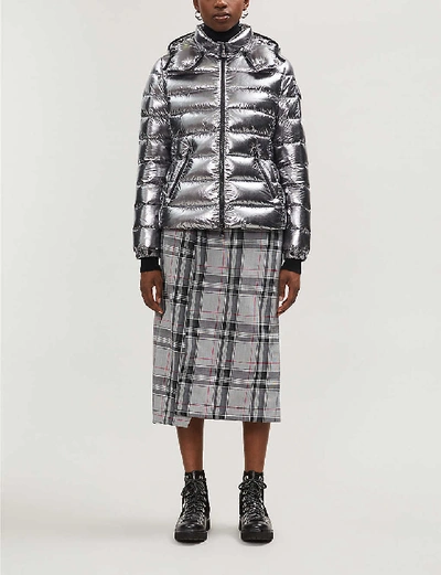 Moncler Metallic Hooded Quilted Shell Down Jacket In Silver