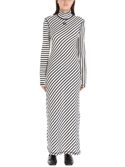 Loewe Stripe Long Sleeve Cotton Jersey Maxi Dress In White