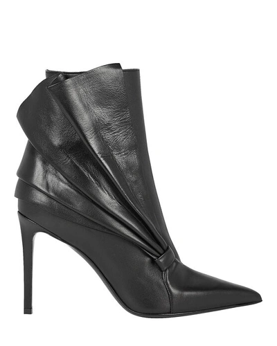 Balmain Ness Ruffled Leather Ankle Boots