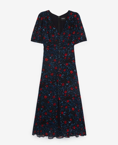 The Kooples Long Navy Blue Dress With Long Sleeves