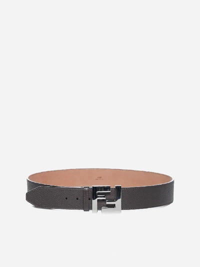 Fendi Ff Logo Leather Belt In Grey