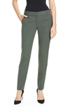 Theory Straight Leg Stretch Wool Trousers In Hunter Green Melange
