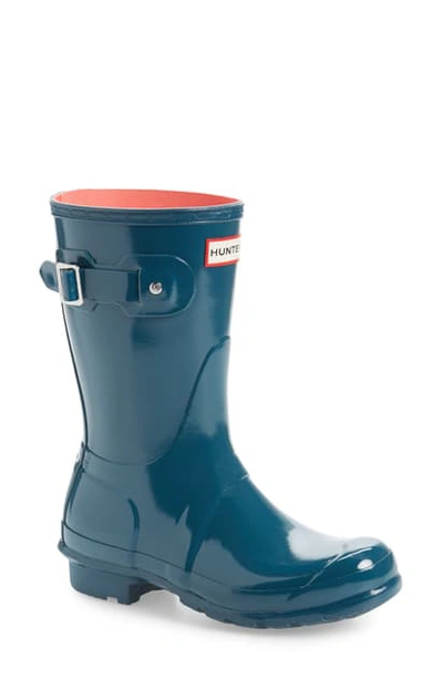 Hunter Original Short Gloss Waterproof Rain Boot In Galvanize