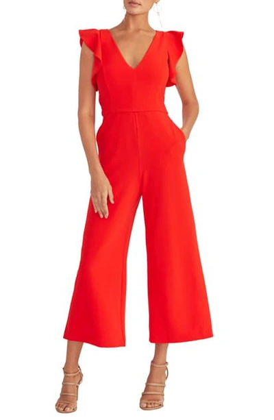 Rachel Rachel Roy Ruffled-sleeve Cropped Jumpsuit In Rio Red