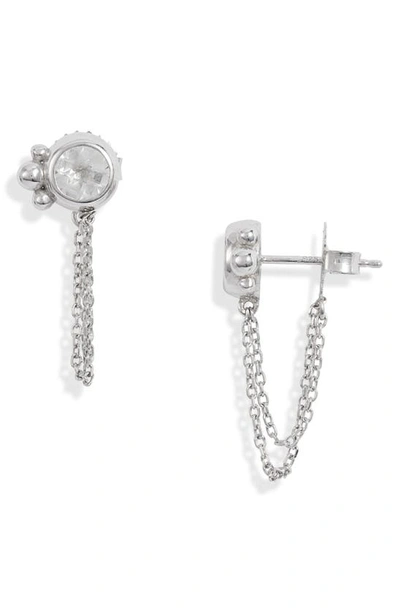 Anzie Bonheur Bubbling Brook Chain Detail Stud Earrings In White Topaz
