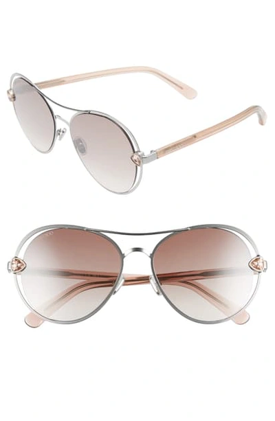 Jimmy Choo Women's Sarah Brow Bar Aviator Sunglasses, 56mm In Gold Pink/ Brown Grad Mirror