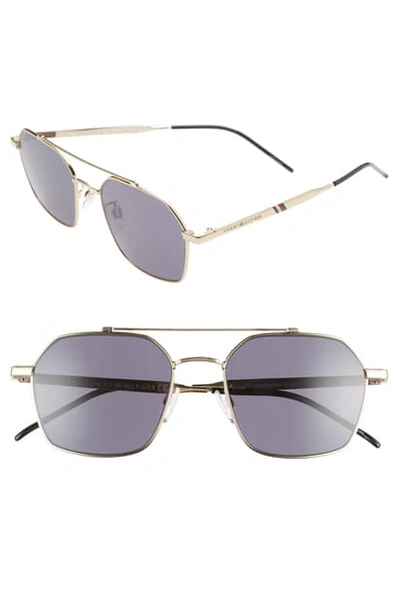 Tommy Hilfiger 54mm Aviator Sunglasses In Gold/ Grey Blue