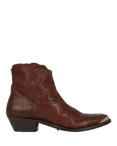 Golden Goose Young Leather Western Booties In Brown