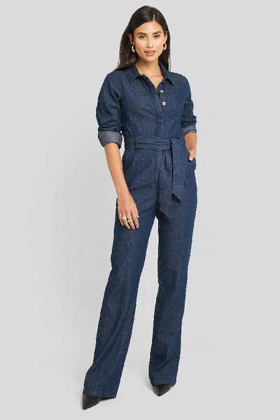 Afj X Na-kd Denim Jumpsuit - Blue In Blue Wash