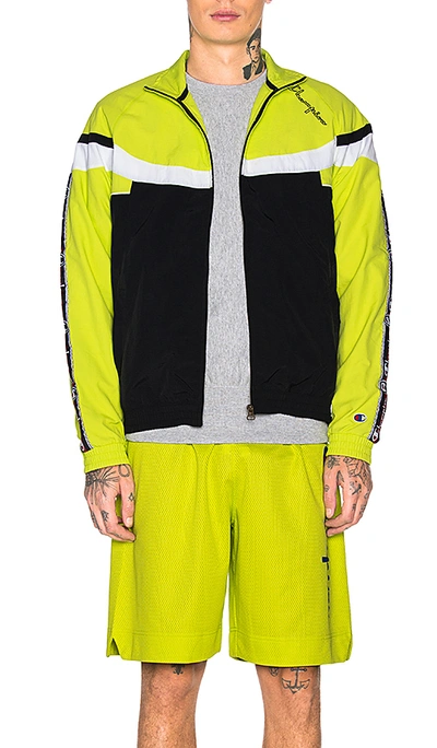 Champion Reverse Weave  Zip Jacket In Green In Lack & Fll & White